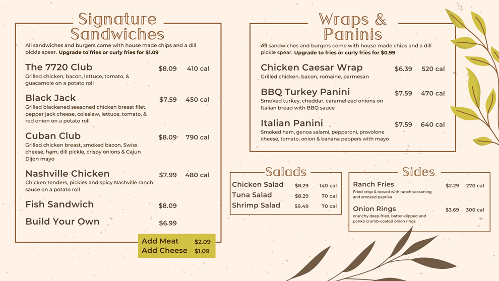 7720 Sandwich Menu