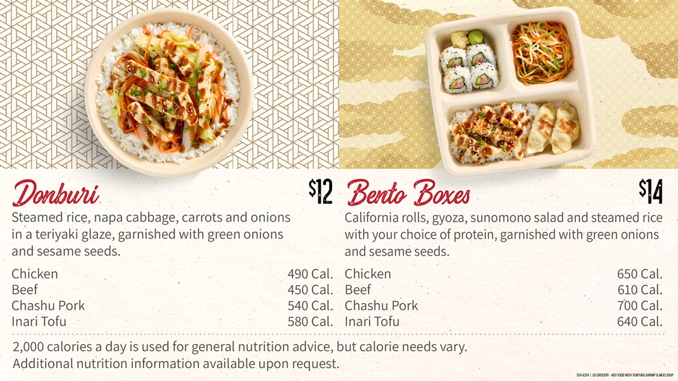 Bento Sushi hot food menu