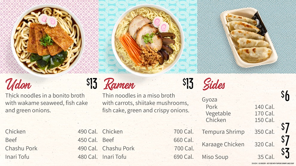 Bento Sushi hot food menu
