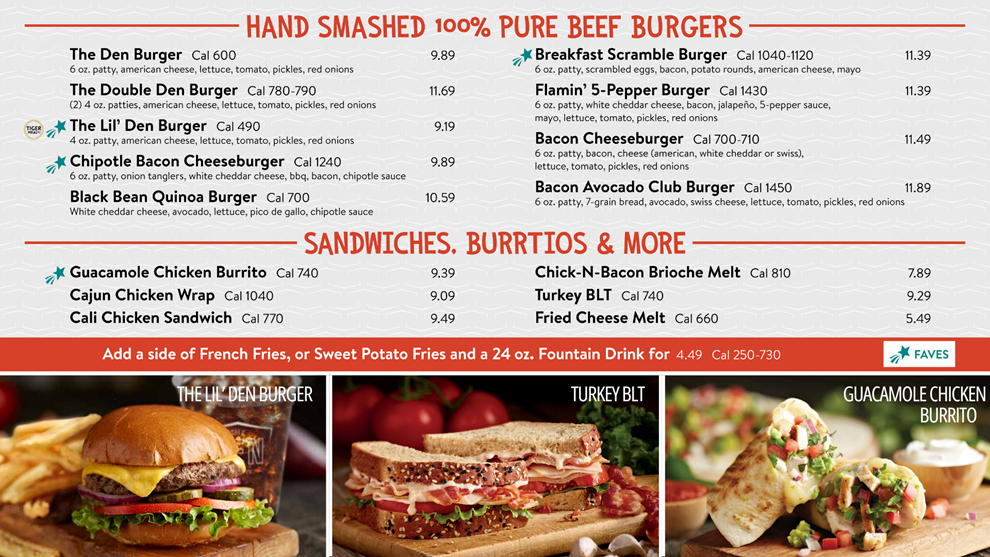Denny's burger menu