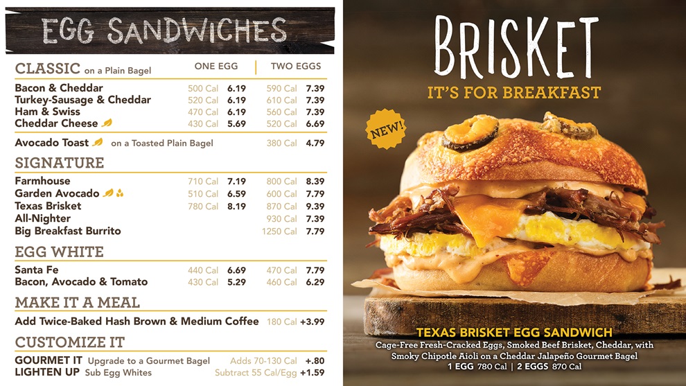 Einstein Bros Bagels breakfast menu