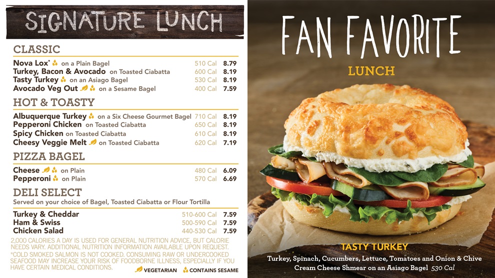 Einstein Bros Bagels signature lunch menu