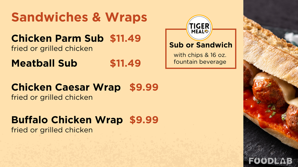 food lab sandwich menu