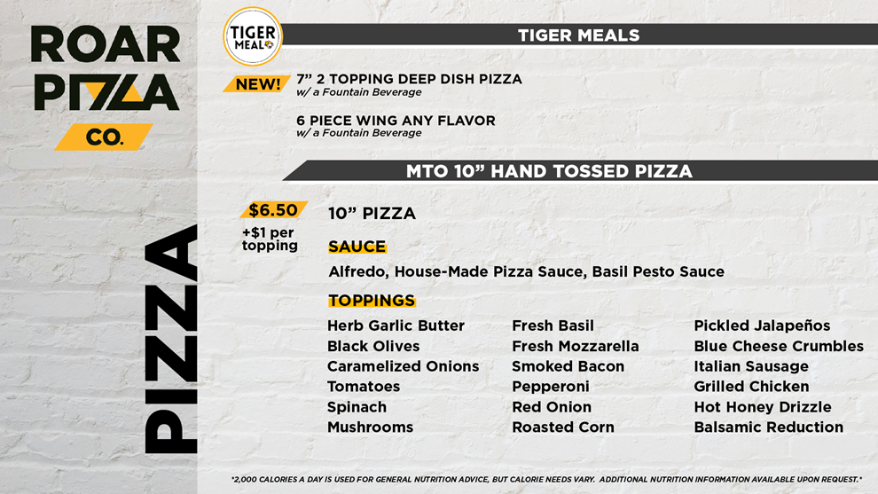 roar pizza pizza menu