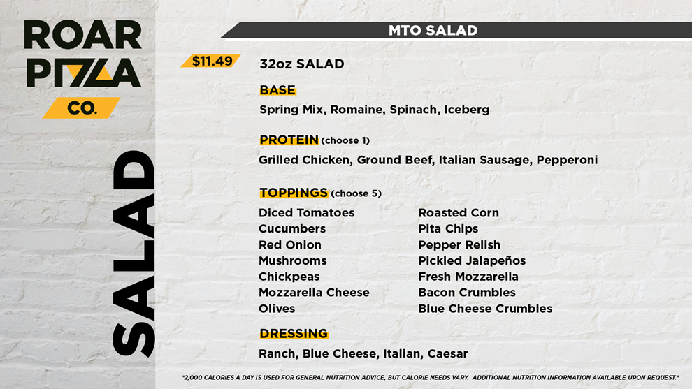 roar pizza salad menu