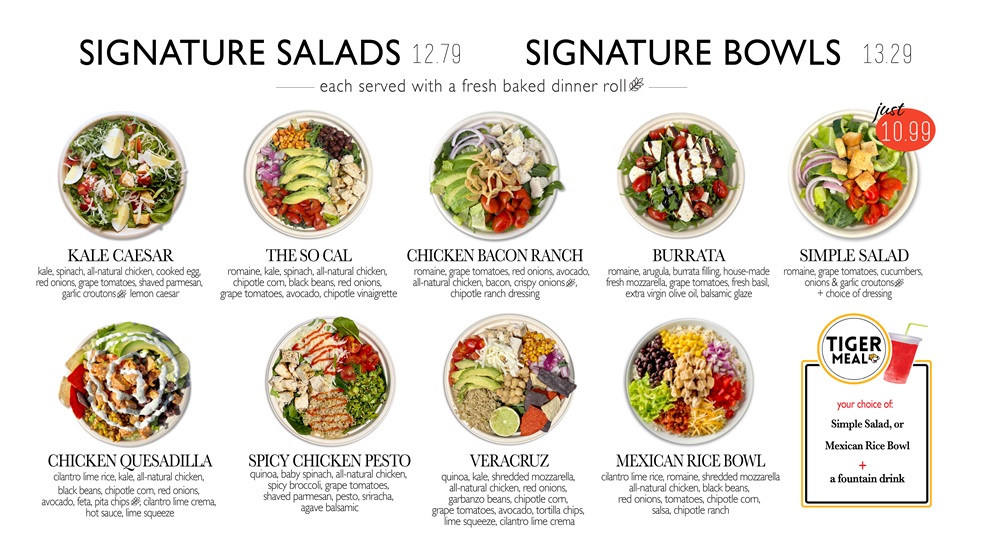 snap pizza salad and bowls menu