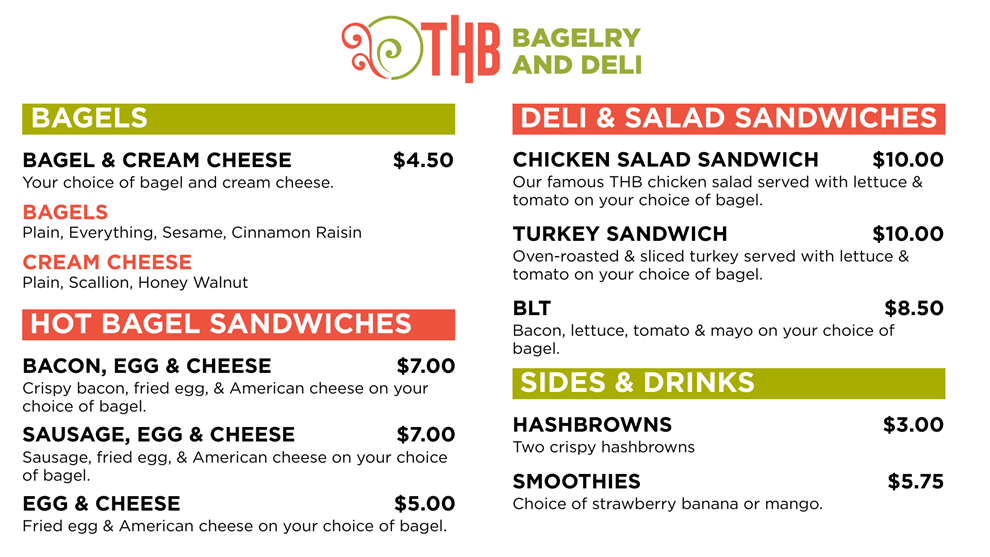 THB sandwiches menu