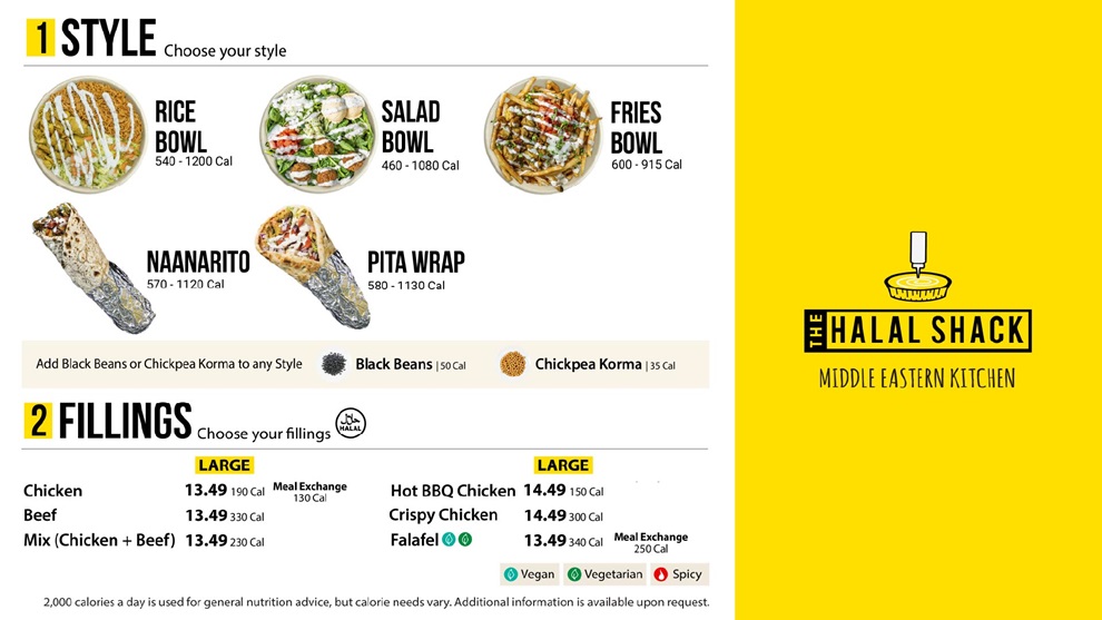 halal shack style filling menu