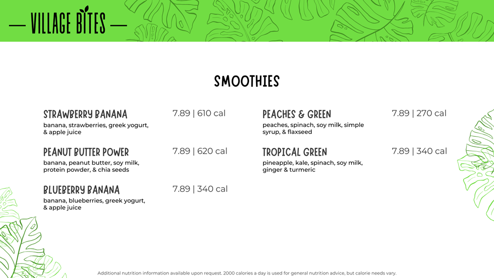 village bites smoothie menu